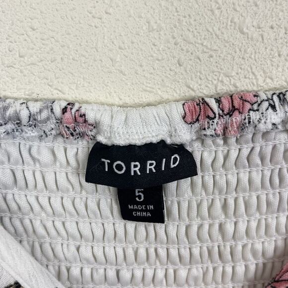 Torrid Ivory Floral Hi-Low Gauze Ruffle Midi Dress Plus Size 5X - Picture 4 of 5